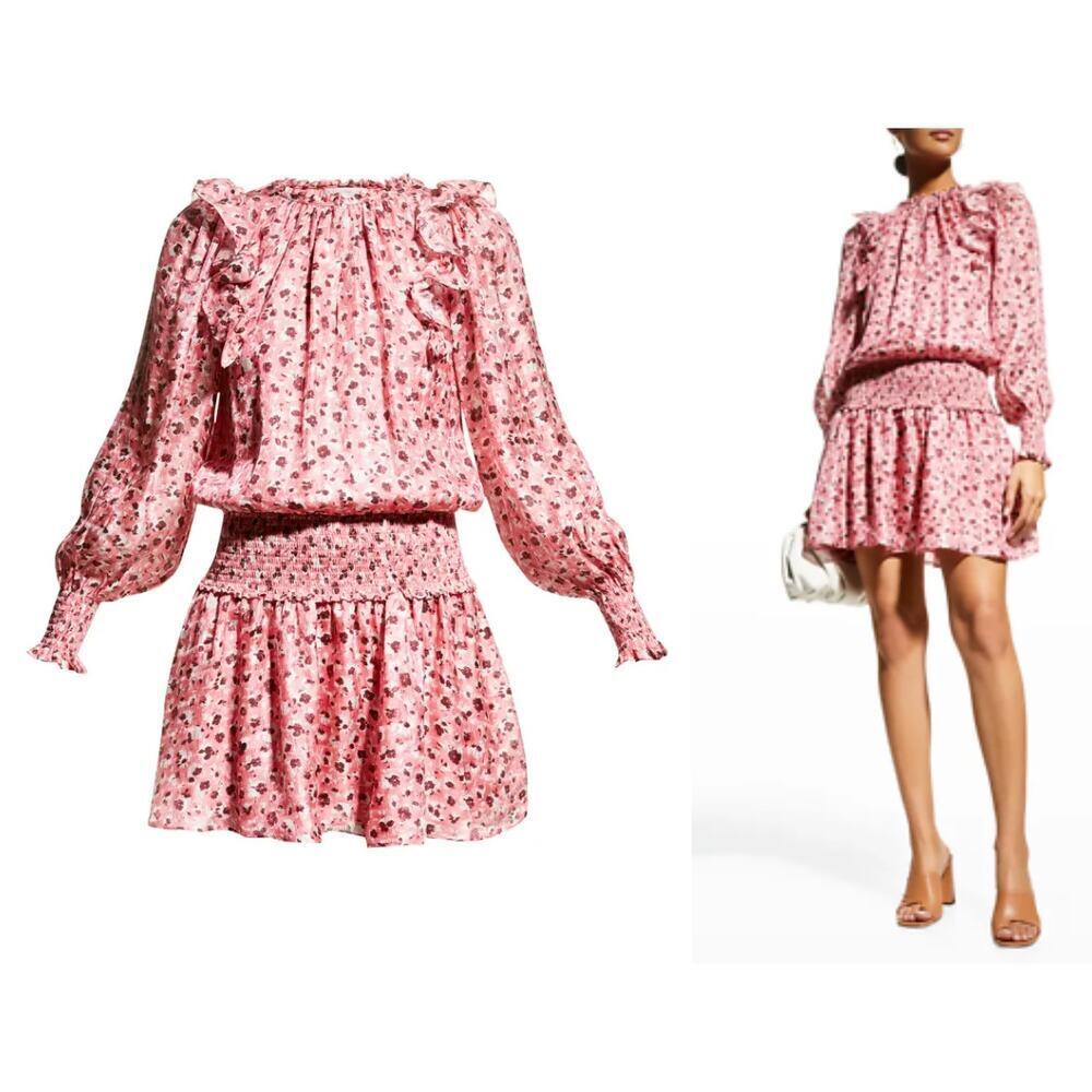 Ramy Brook Pink Floral Off-Shoulder Smocked Midi Dress NWT